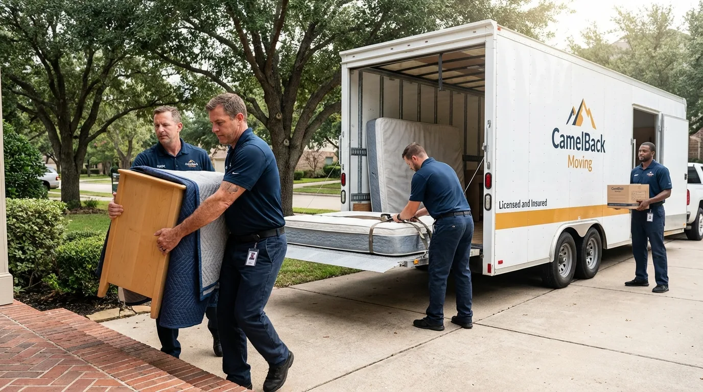 Crew loading residential truck for cross-state move from Sedalia, MO